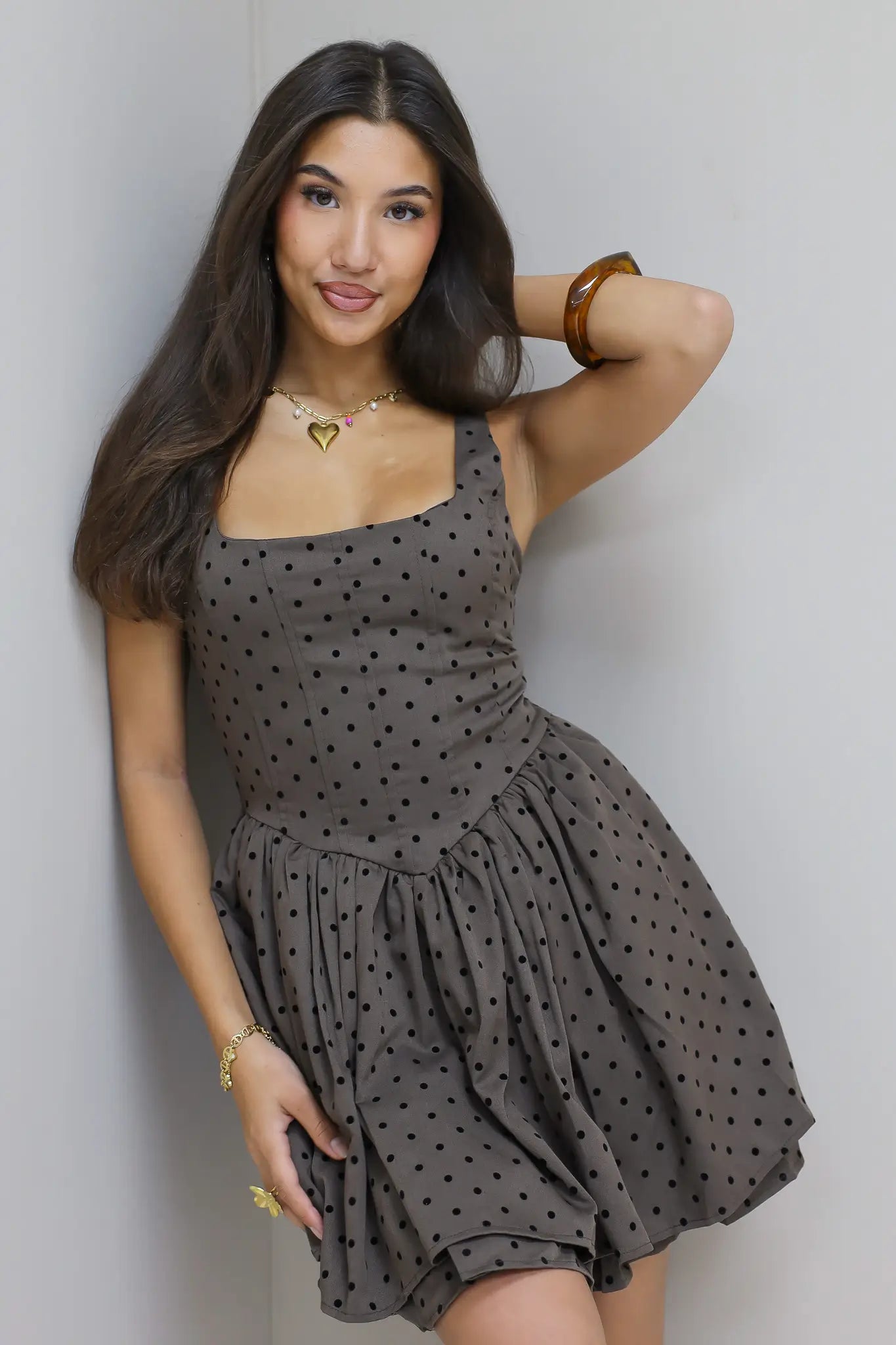 Jurk Polka Dot Bruin