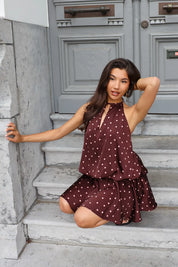 Jurk Kort Polka Dot Bruin