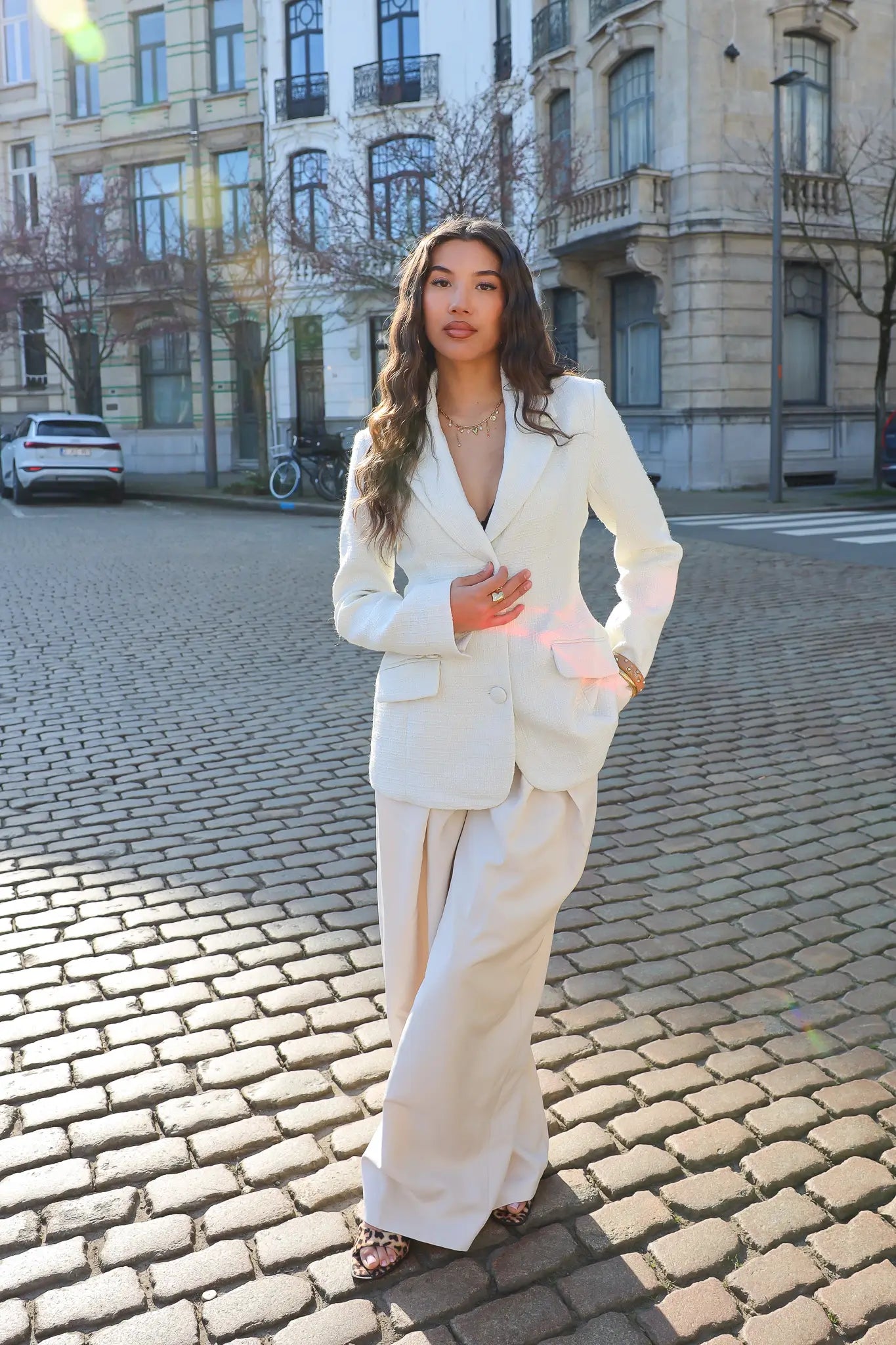 Pantalon High Waist Plooi Effect Créme