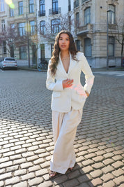 Pantalon High Waist Plooi Effect Créme