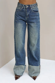 Jeans Wijde Pijpen Omslag Blauw 3118