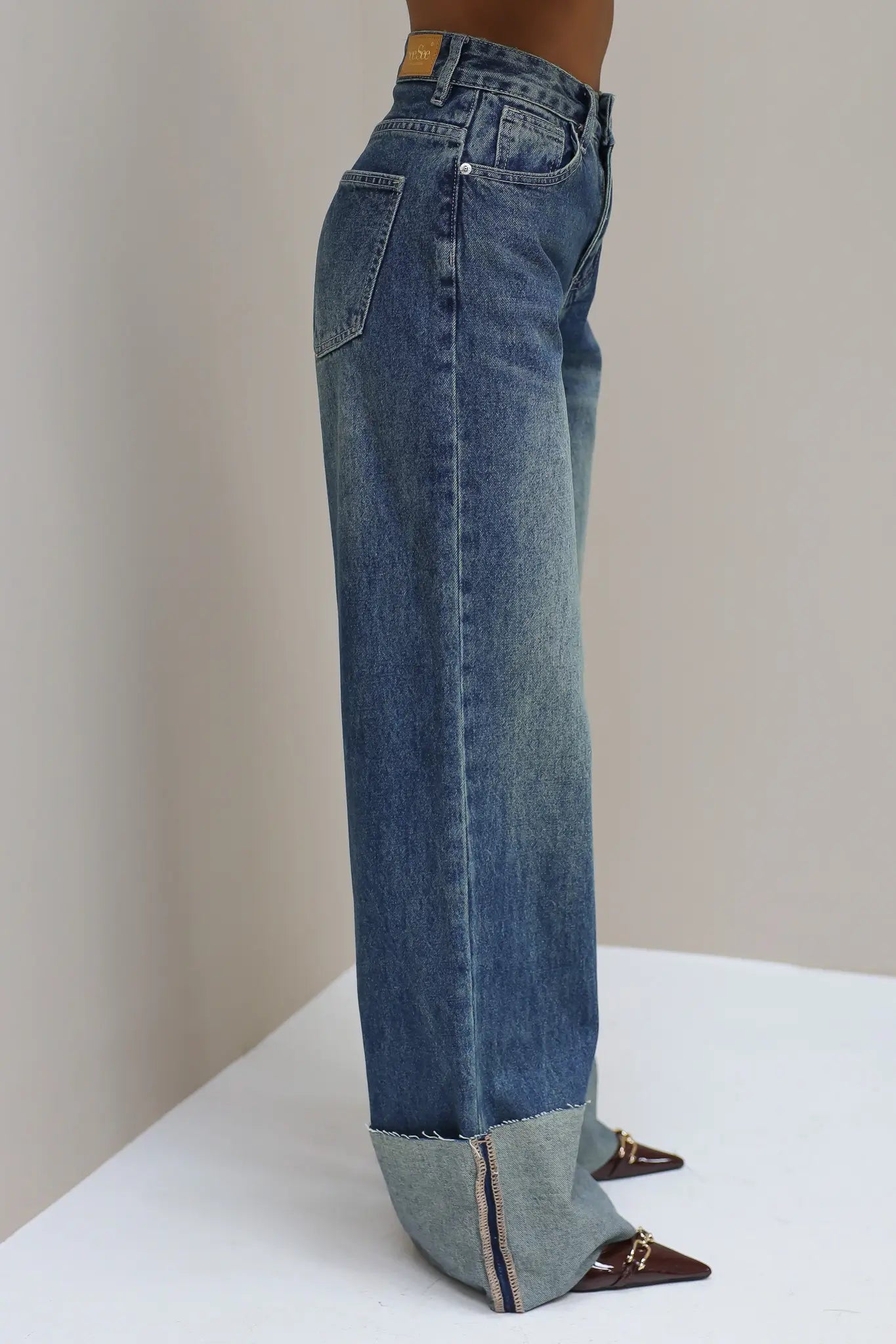 Jeans Wijde Pijpen Omslag Blauw 3118