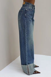 Jeans Wijde Pijpen Omslag Blauw 3118