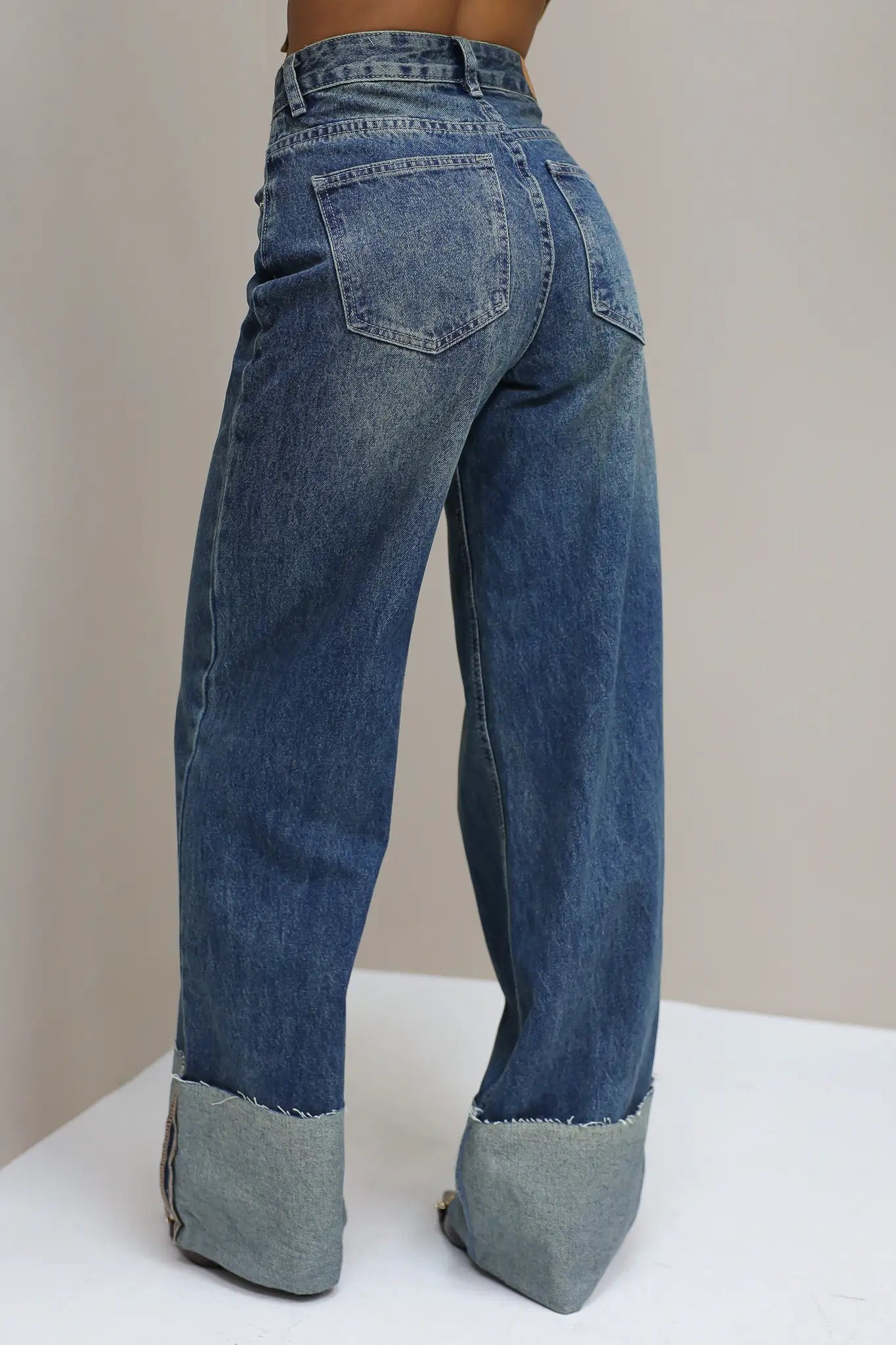 Jeans Wijde Pijpen Omslag Blauw 3118