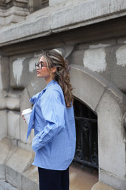 Blouse Gestreept Grote Strik Blauw