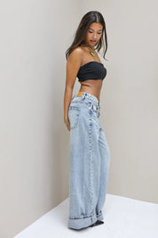 Jeans Straight Wide Leg Licht Blauw 3465