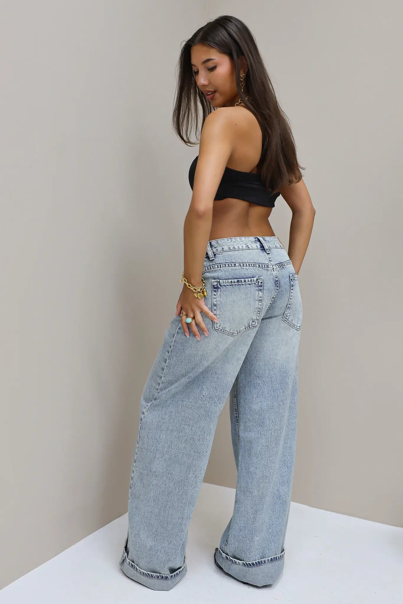 Jeans Straight Wide Leg Licht Blauw 3465