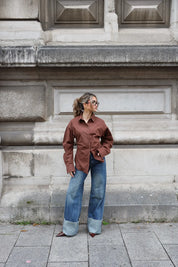 Blouse Getailleerd Lange Mouwen Bruin