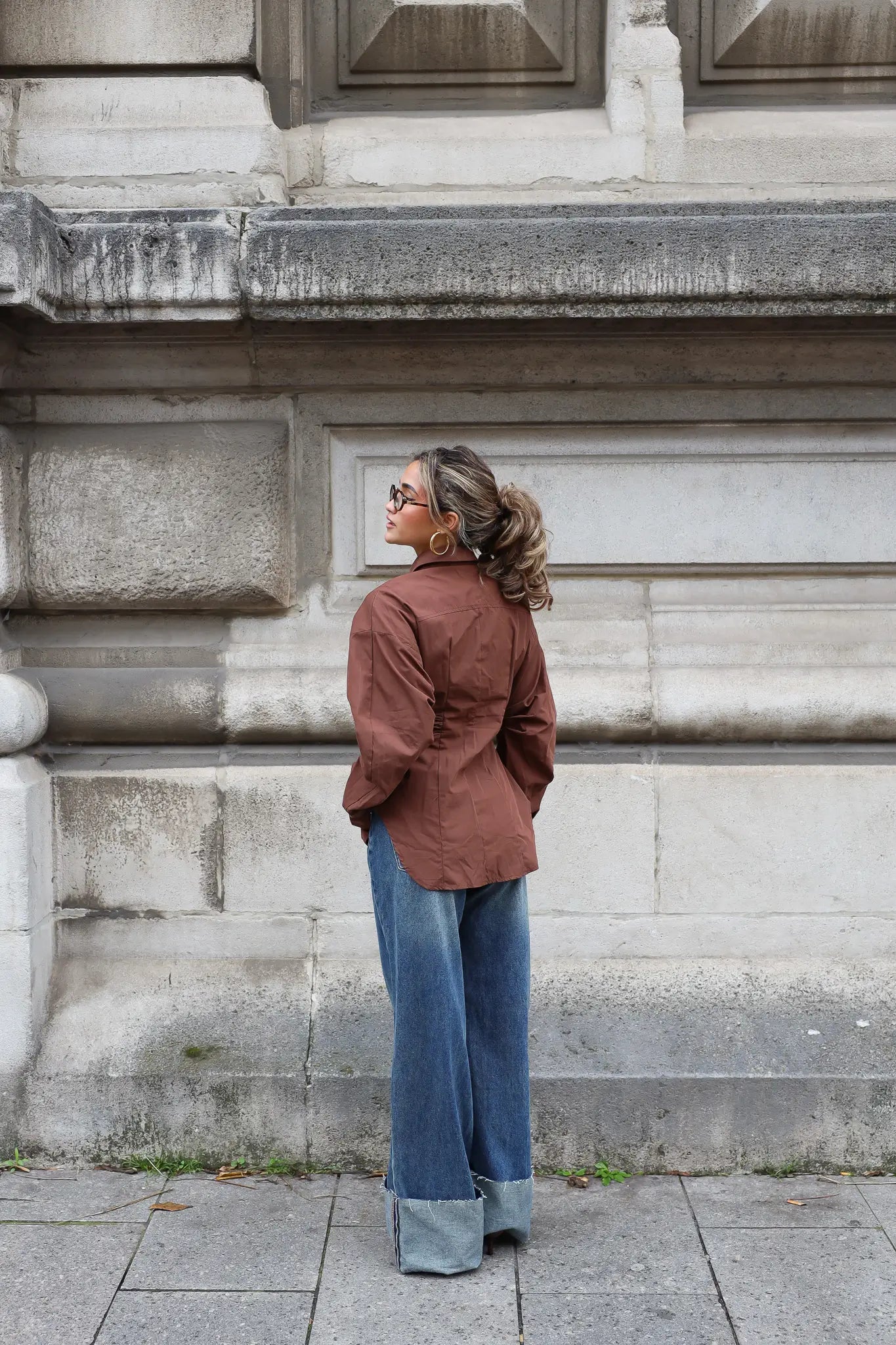 Blouse Getailleerd Lange Mouwen Bruin