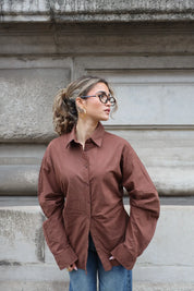 Blouse Getailleerd Lange Mouwen Bruin