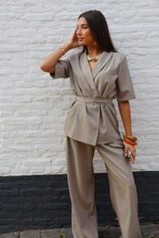 Blazer Korte Mouwen Taupe