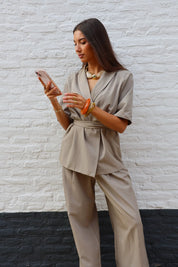 Blazer Korte Mouwen Taupe