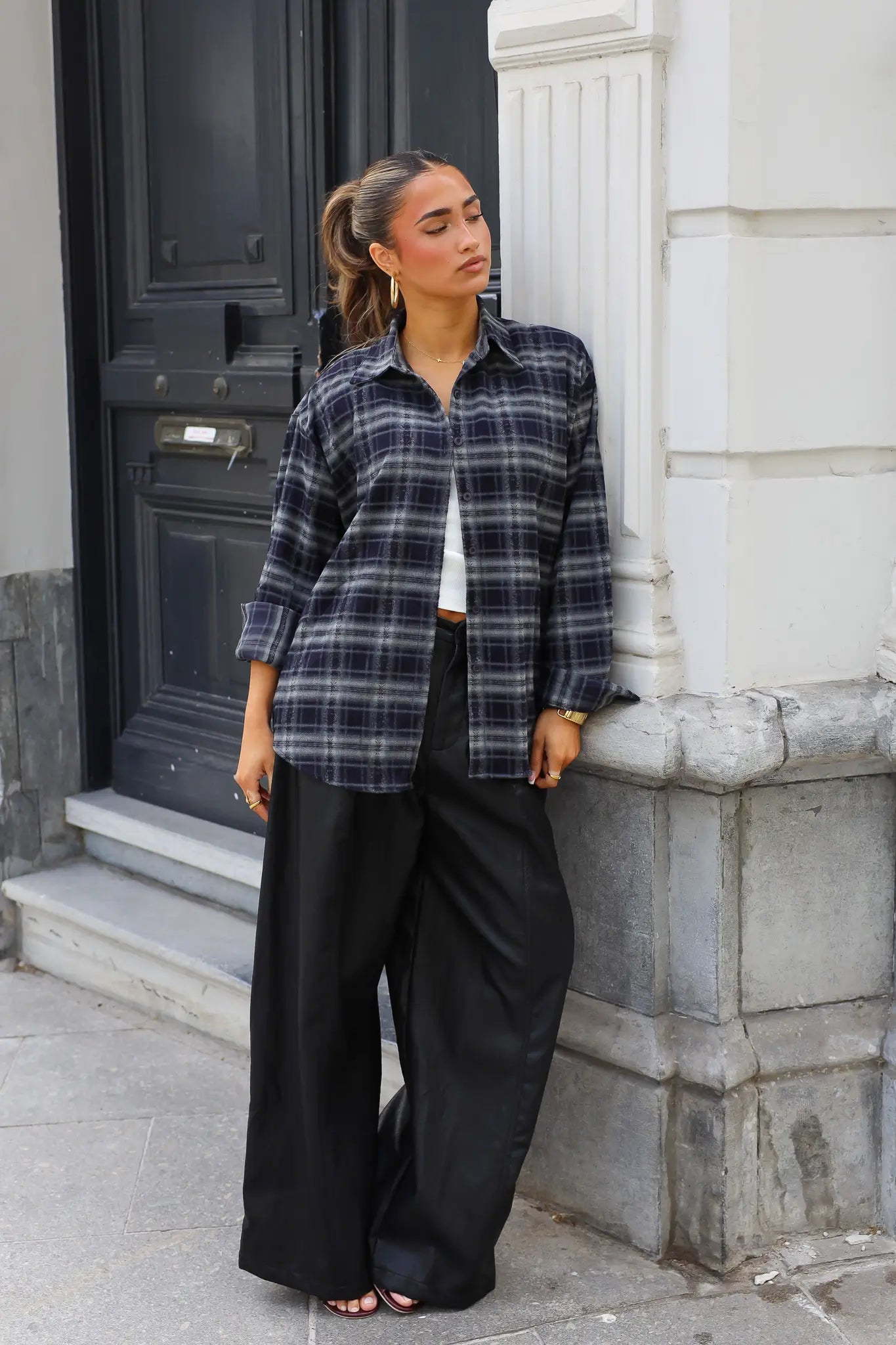 Blouse Ruit Soft Donker Blauw
