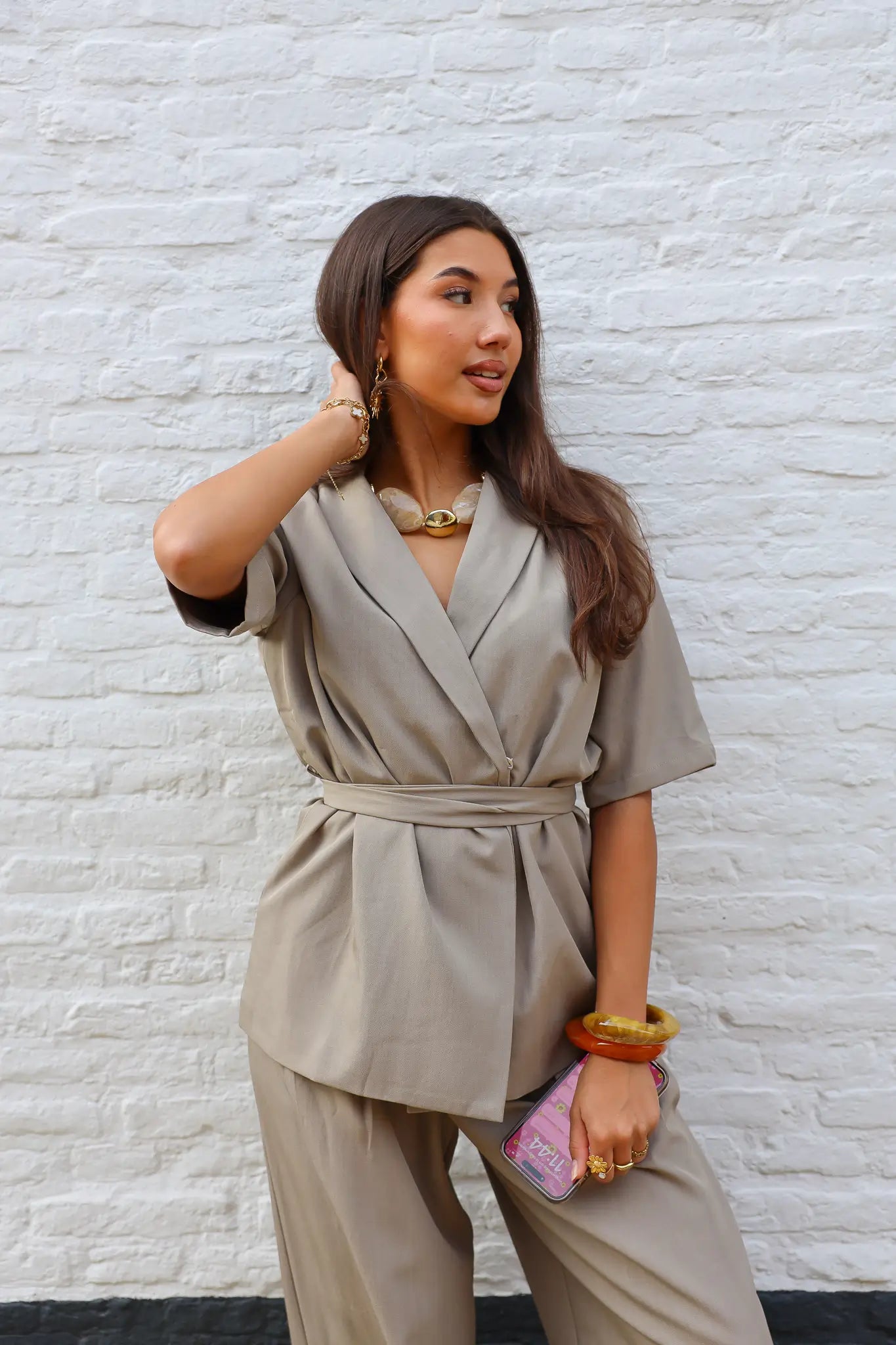 Blazer Korte Mouwen Taupe