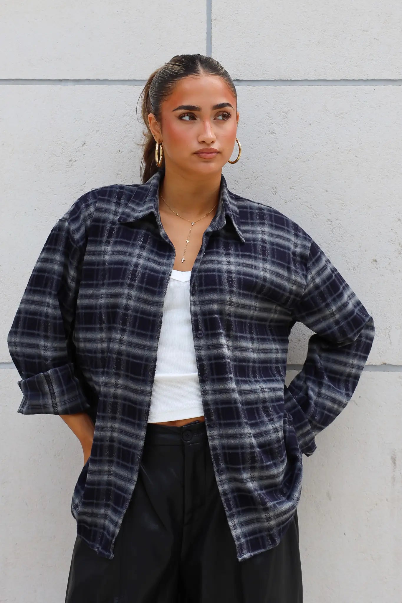 Blouse Ruit Soft Donker Blauw