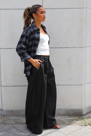 Wide Fit Leather Look Broek Zwart