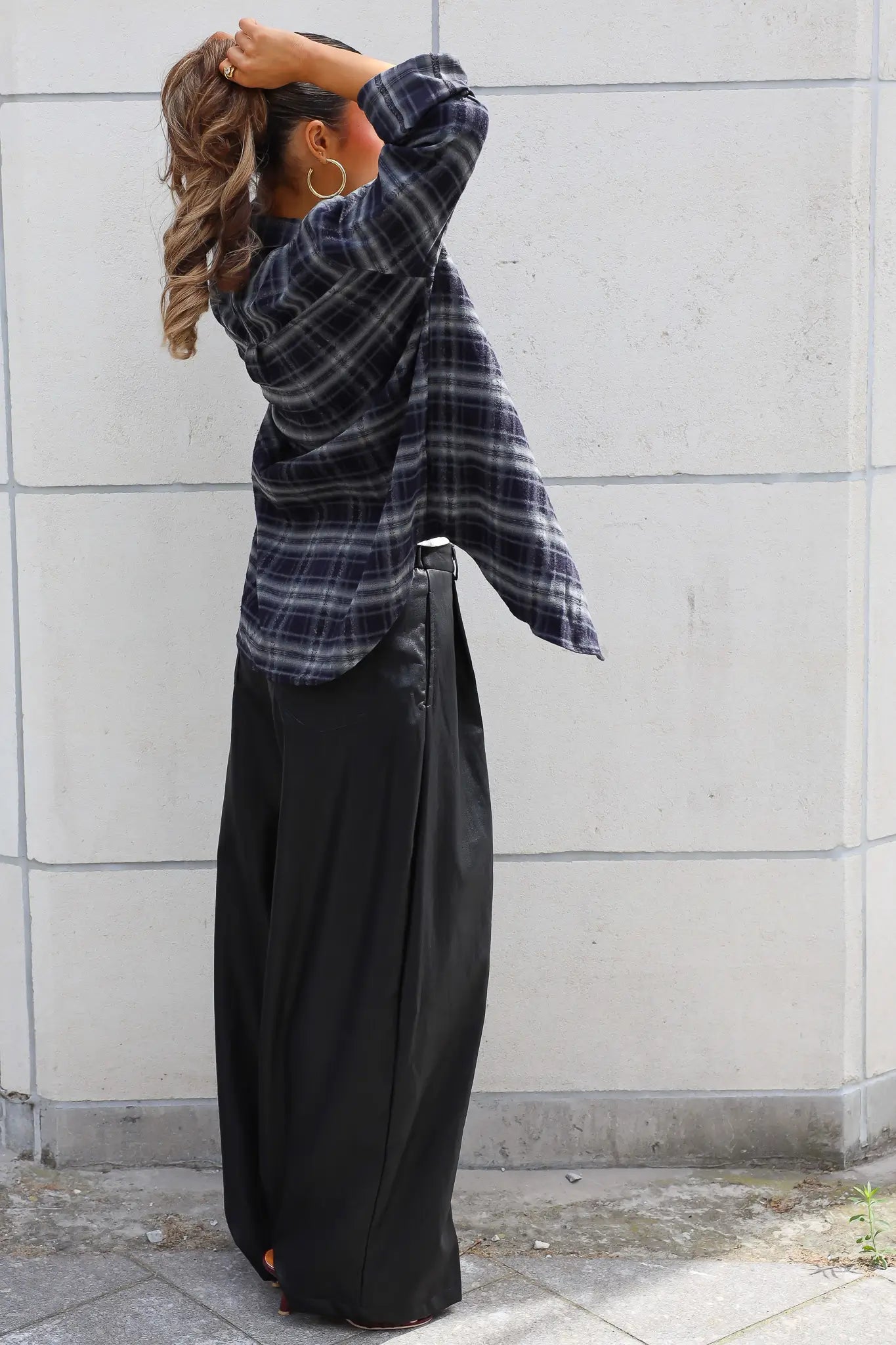 Wide Fit Leather Look Broek Zwart