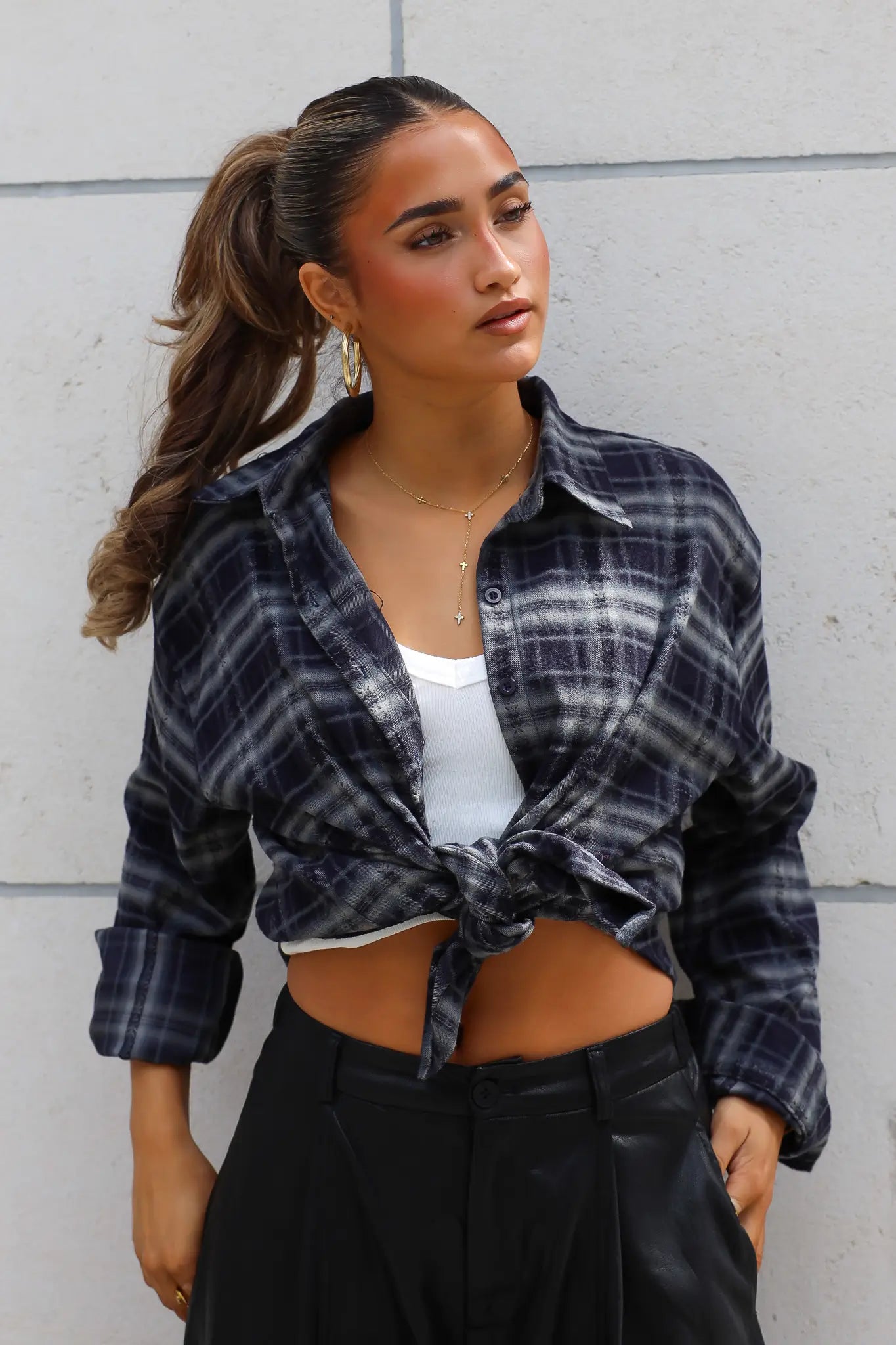 Blouse Ruit Soft Donker Blauw