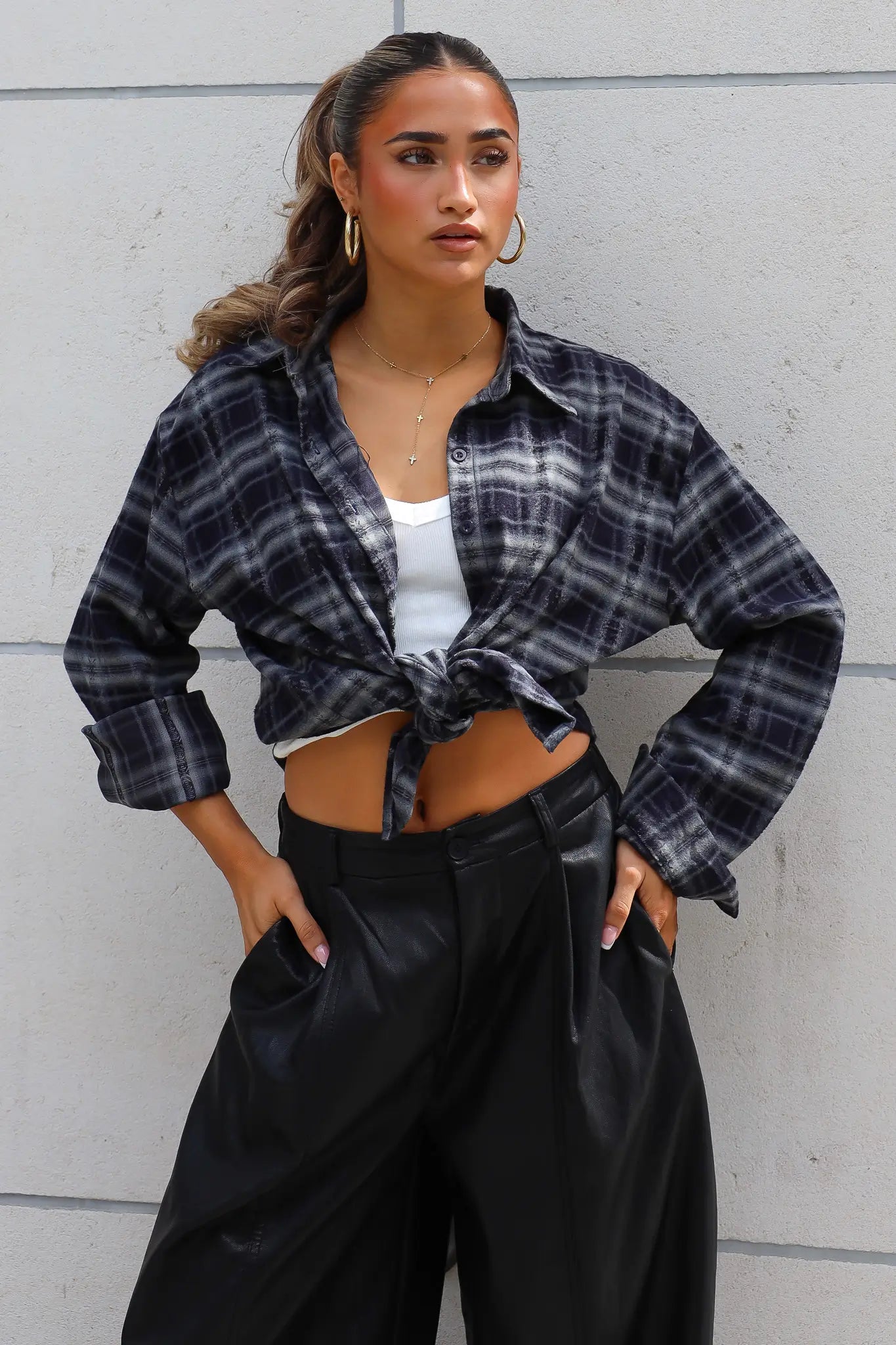 Blouse Ruit Soft Donker Blauw