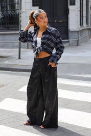 Wide Fit Leather Look Broek Zwart