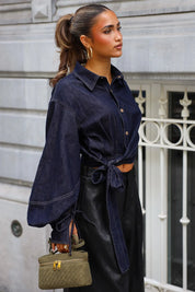 Blouse Denim Strik Donker Blauw