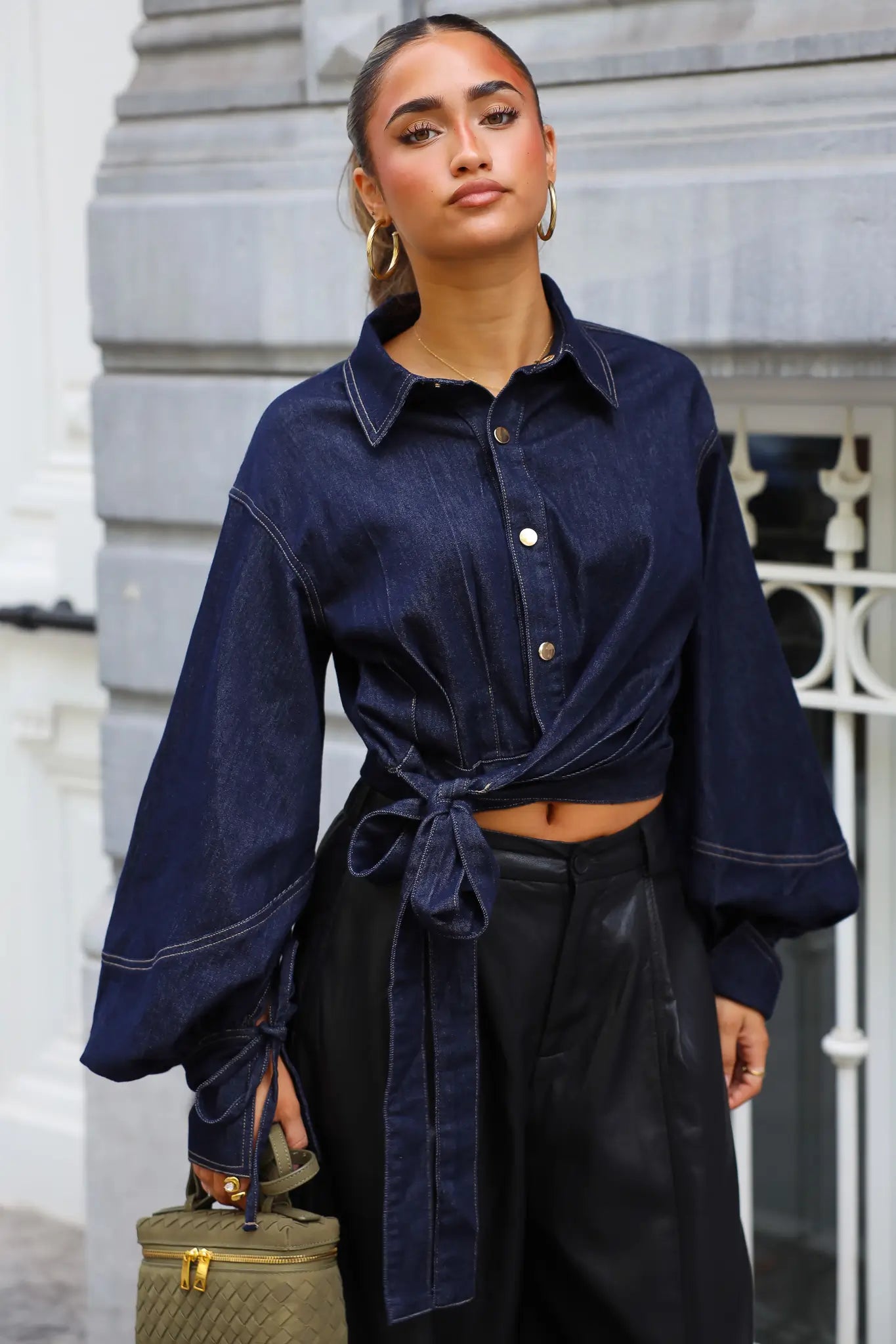 Blouse Denim Strik Donker Blauw