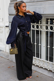 Blouse Denim Strik Donker Blauw