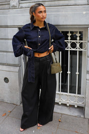 Wide Fit Leather Look Broek Zwart
