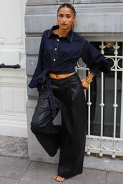 Wide Fit Leather Look Broek Zwart