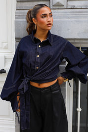 Blouse Denim Strik Donker Blauw