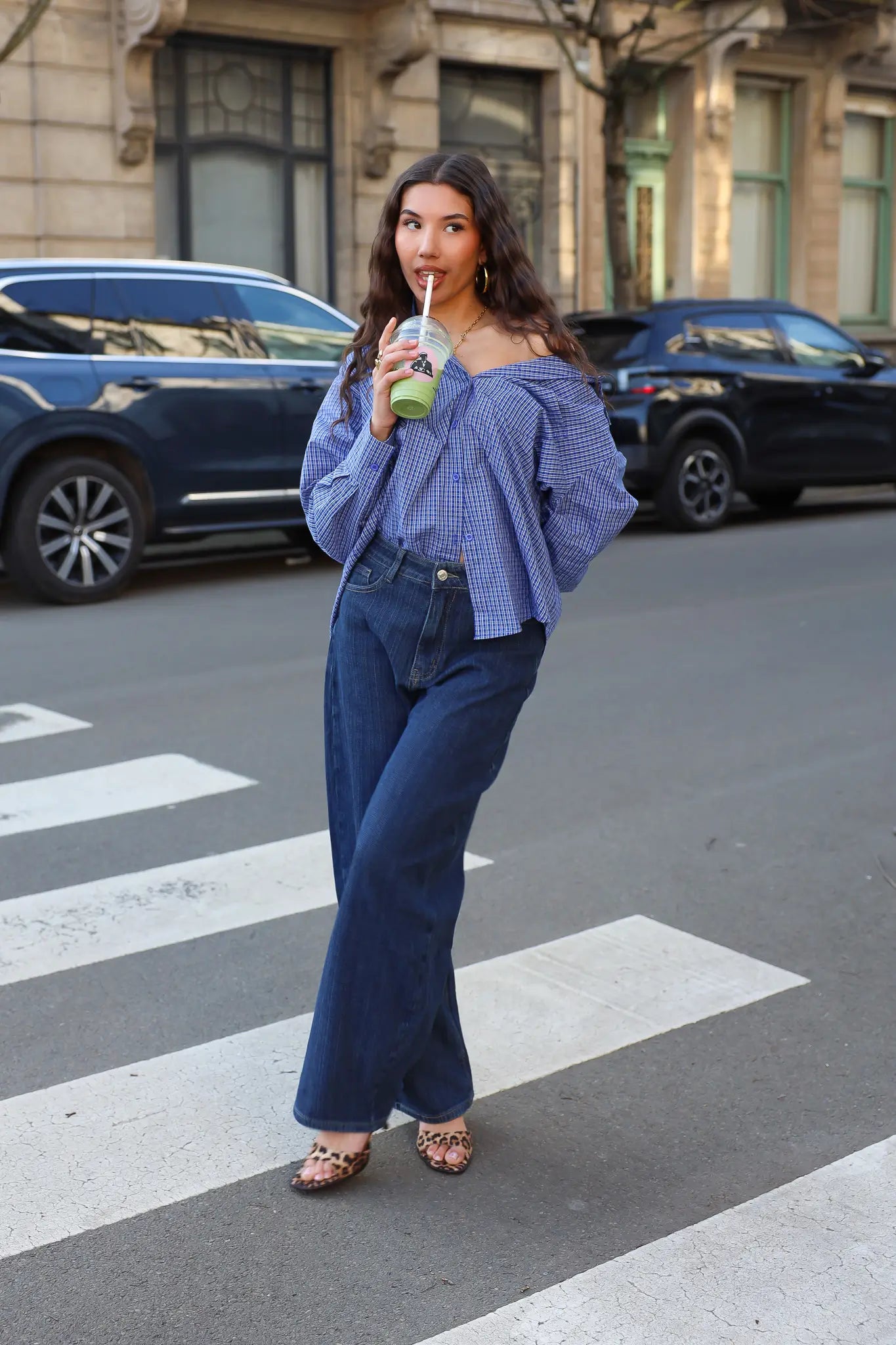 Blouse Ruit Print Blauw