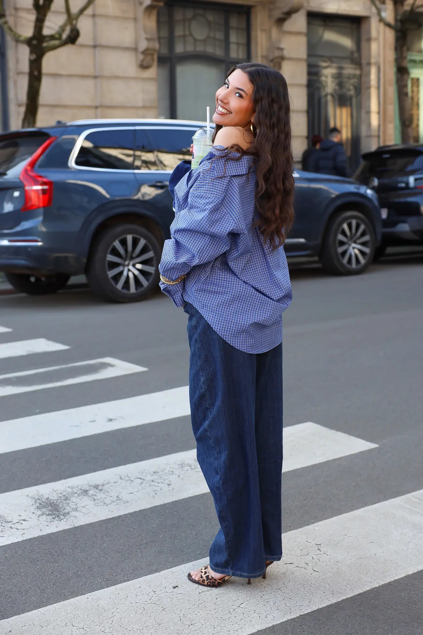 Blouse Ruit Print Blauw