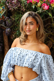 Off Shoulder Top Polka Dots Blauw