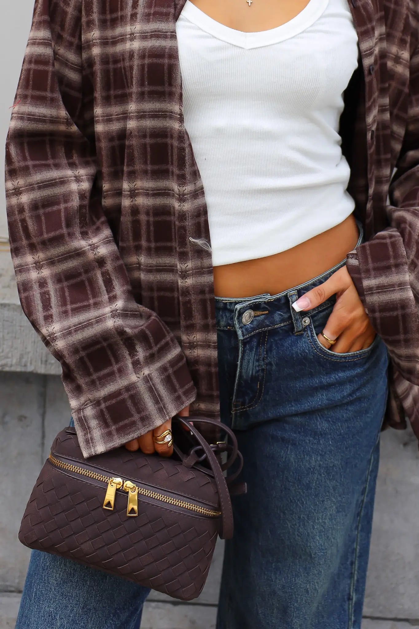 Tas Gevlochten Gouden Rits Plum
