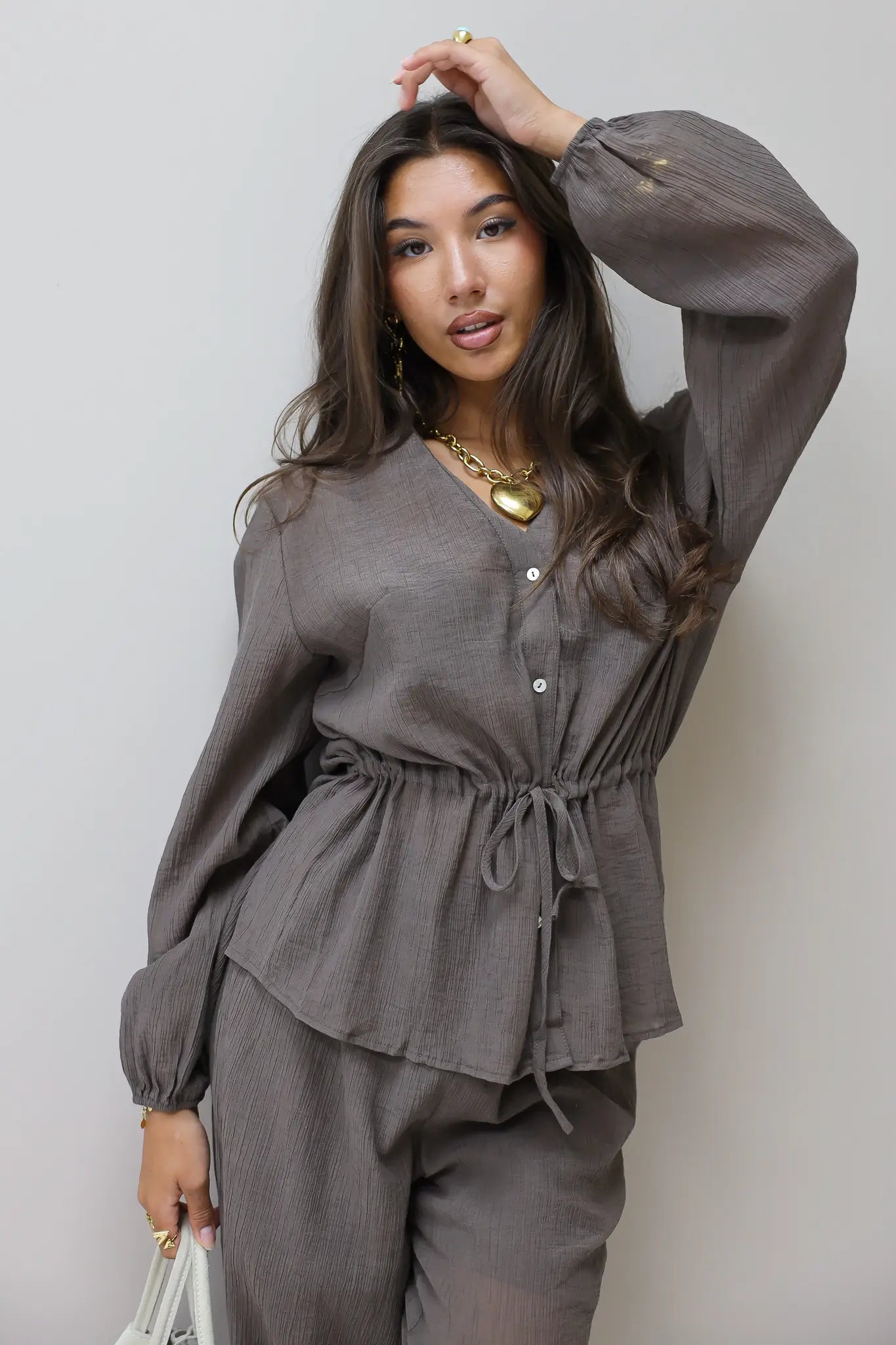 Blouse Taillekoord Bruin