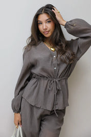 Blouse Taillekoord Bruin