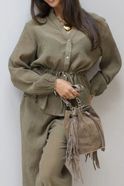 Hazel Suede Crossbody Tas Taupe