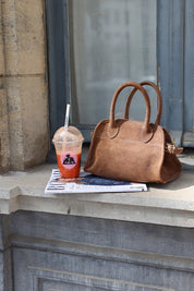 Baby Merlot Suede Schoudertas Taupe