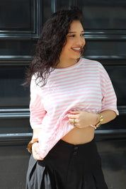 T-Shirt Strepen Kant Roze