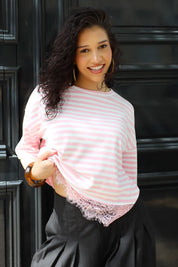 T-Shirt Strepen Kant Roze
