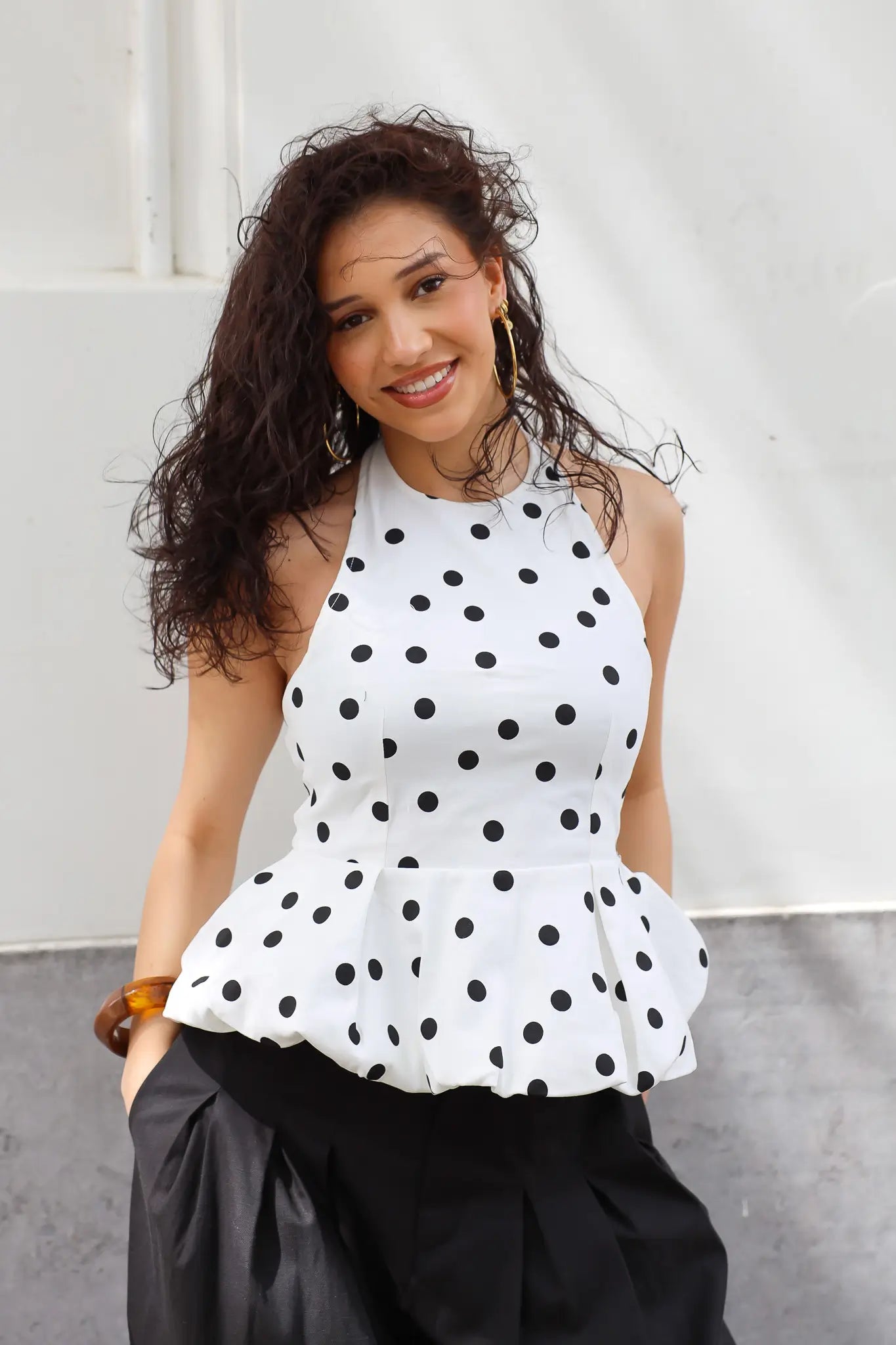 Peplum Top Polka Dots Wit