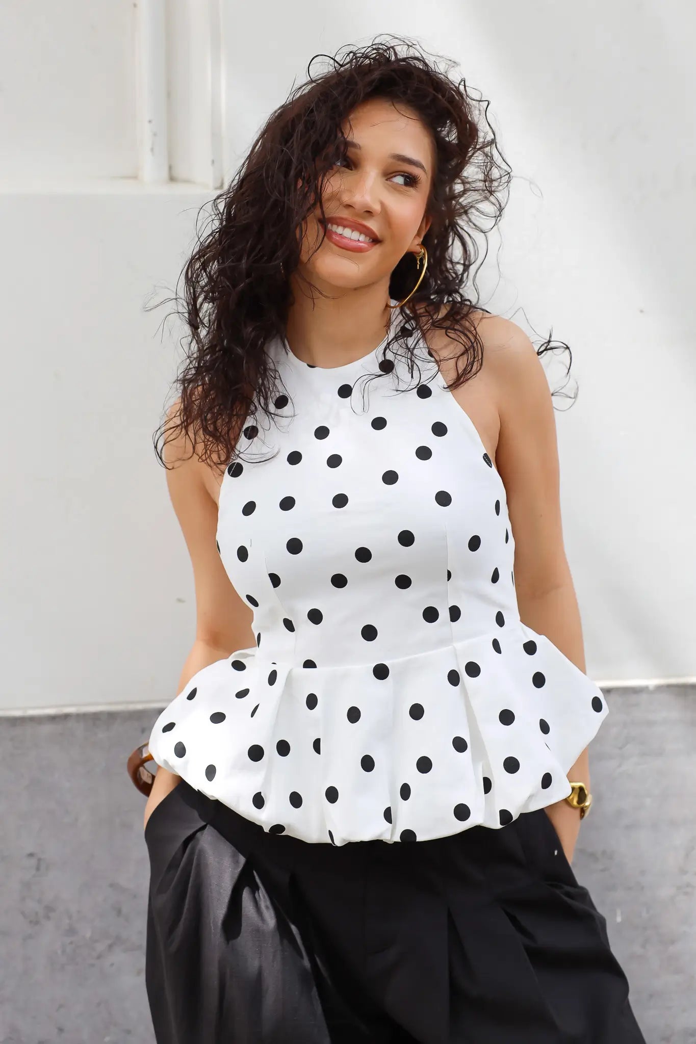 Peplum Top Polka Dots Wit