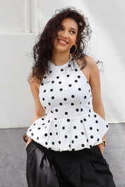 Peplum Top Polka Dots Wit