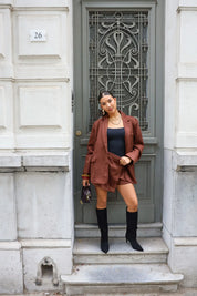 Suede Skort Donker Bruin