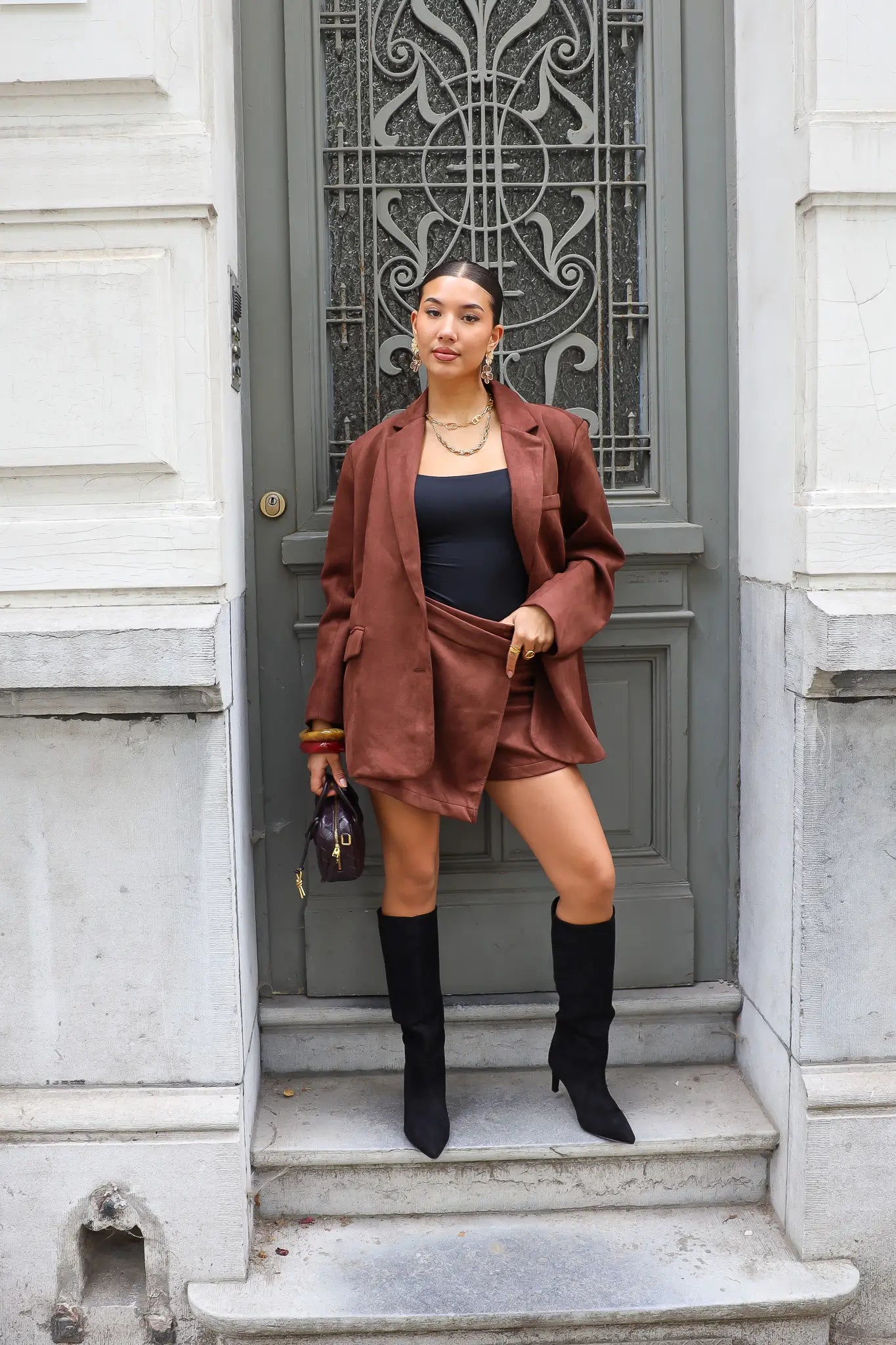 Suede Skort Donker Bruin