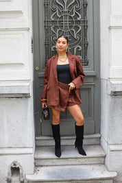 Suede Skort Donker Bruin