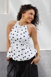Peplum Top Polka Dots Wit