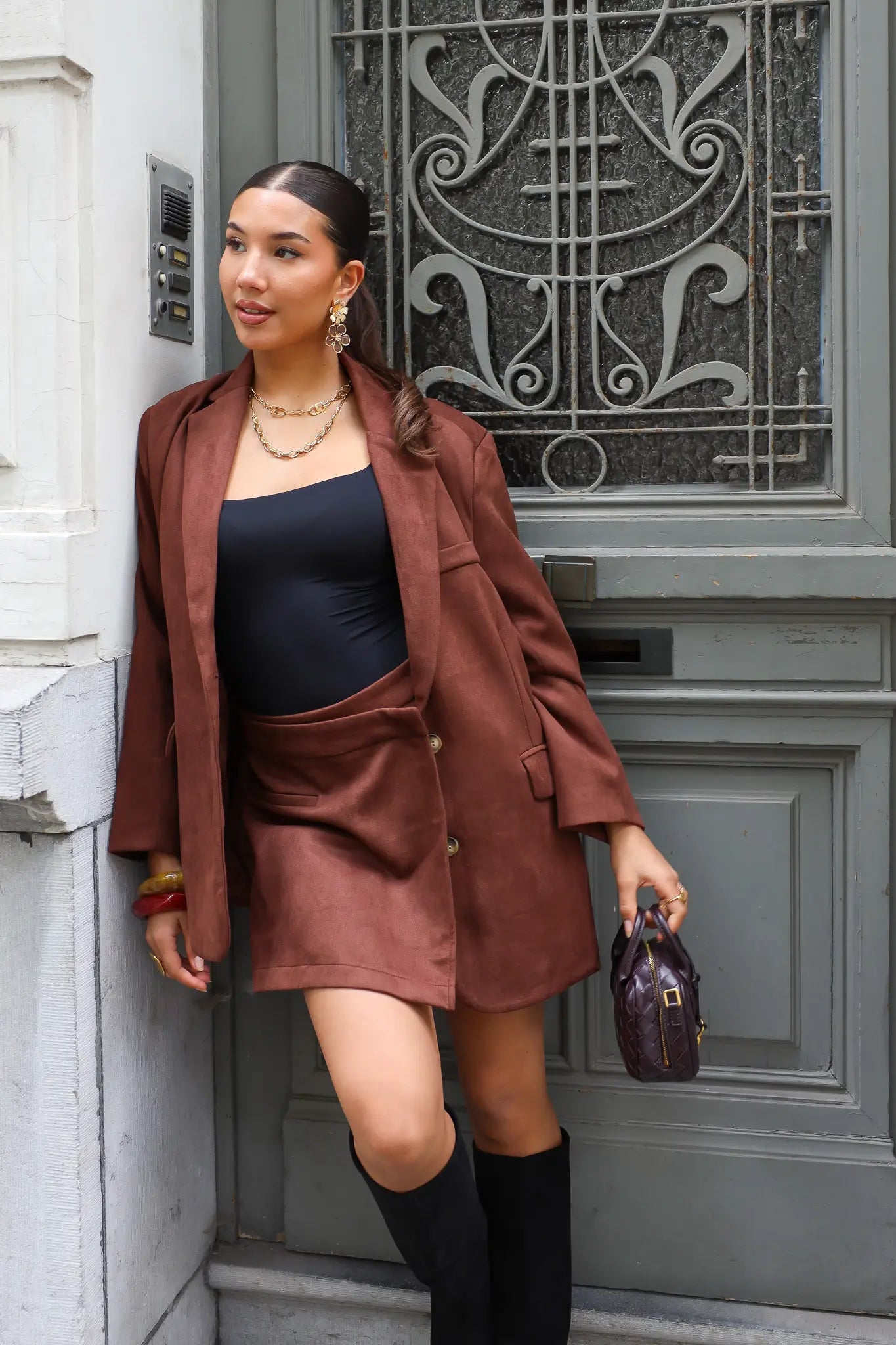 Suede Skort Donker Bruin