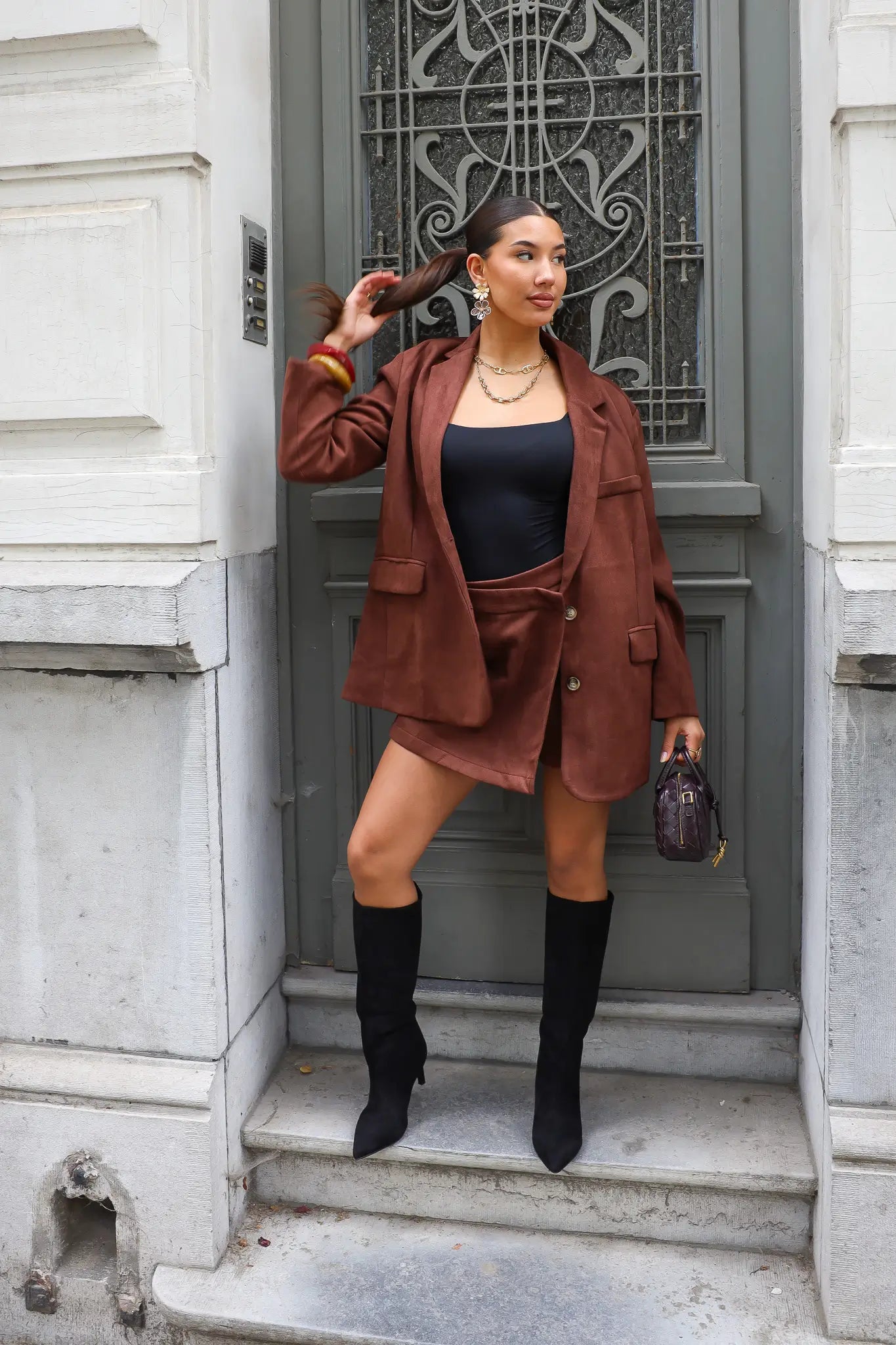 Suede Skort Donker Bruin