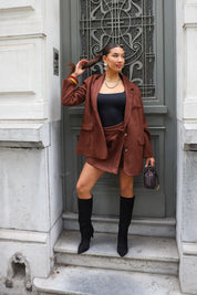 Suede Skort Donker Bruin